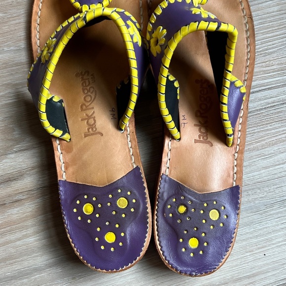 Jack Rogers Leather Flip Flops – Size 9 – Purple & Yellow - Picture 3 of 4
